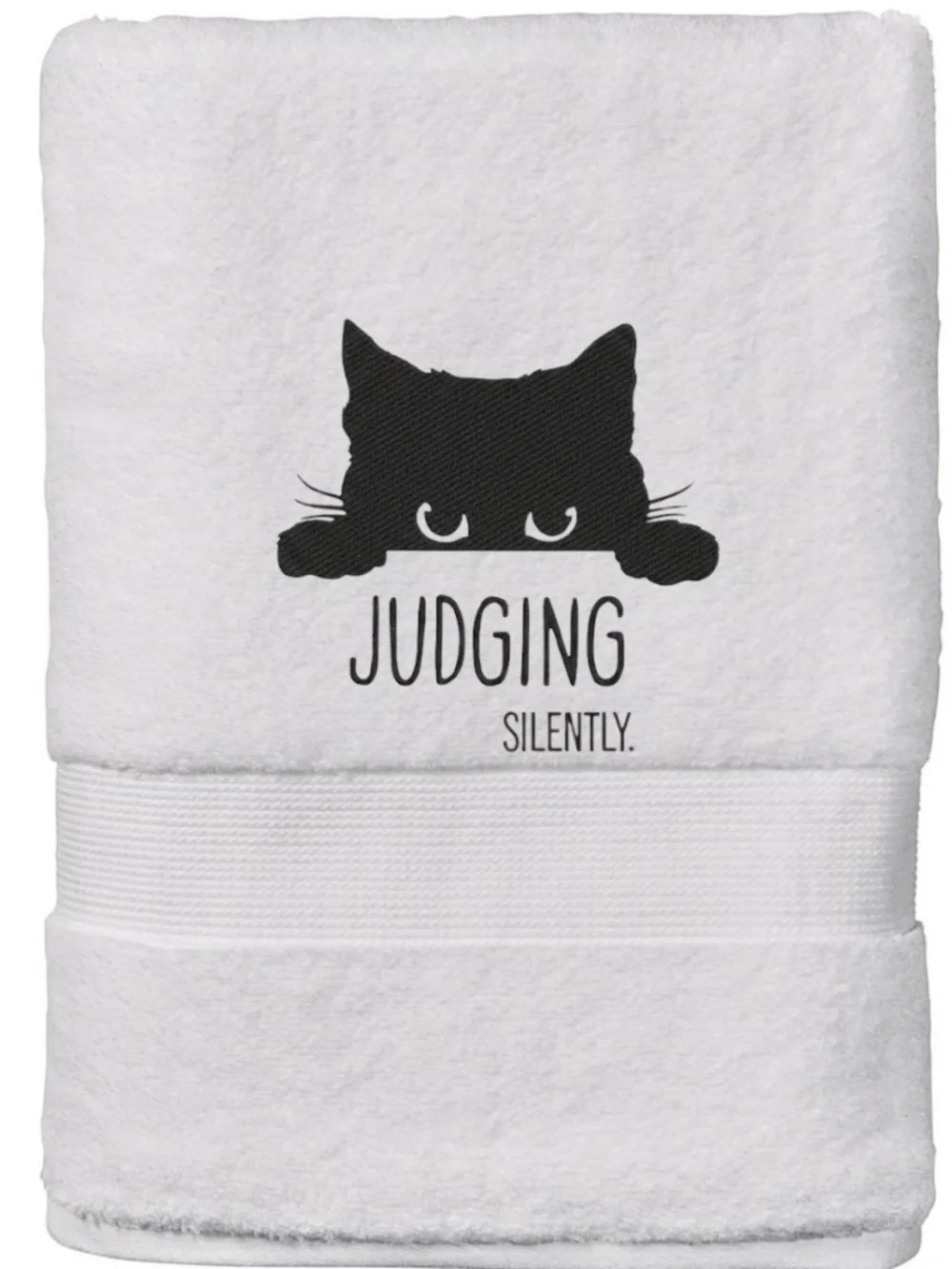 Cat Embroidered Hand Towel Made to order Judging silently. Funny made to order